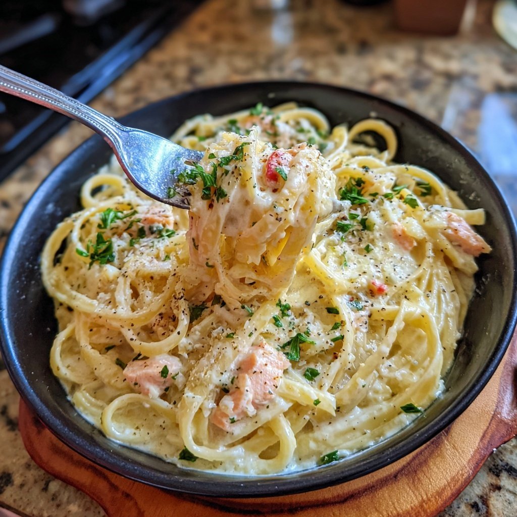 Classic Salmon Alfredo with Fettuccine