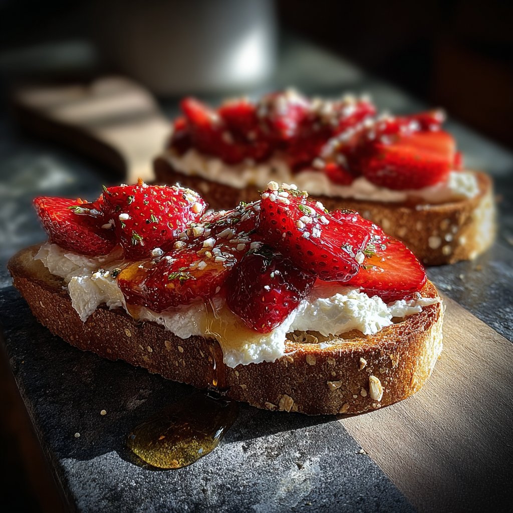 Sliced Strawberry Ricotta Toast